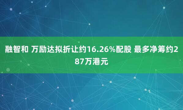 融智和 万励达拟折让约16.26%配股 最多净筹约287万港元